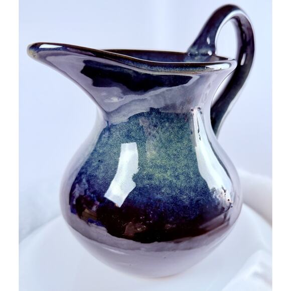 Studio Art Pottery Pitcher Creamer Flambeaux Drip Glaze Blue Hombre to Black - Picture 2 of 15